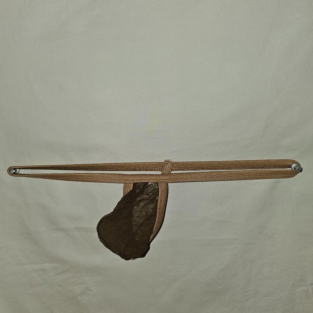 Arroyman Brown and Tan Nylon Fine Mesh Rib Bulge Thong - Medium